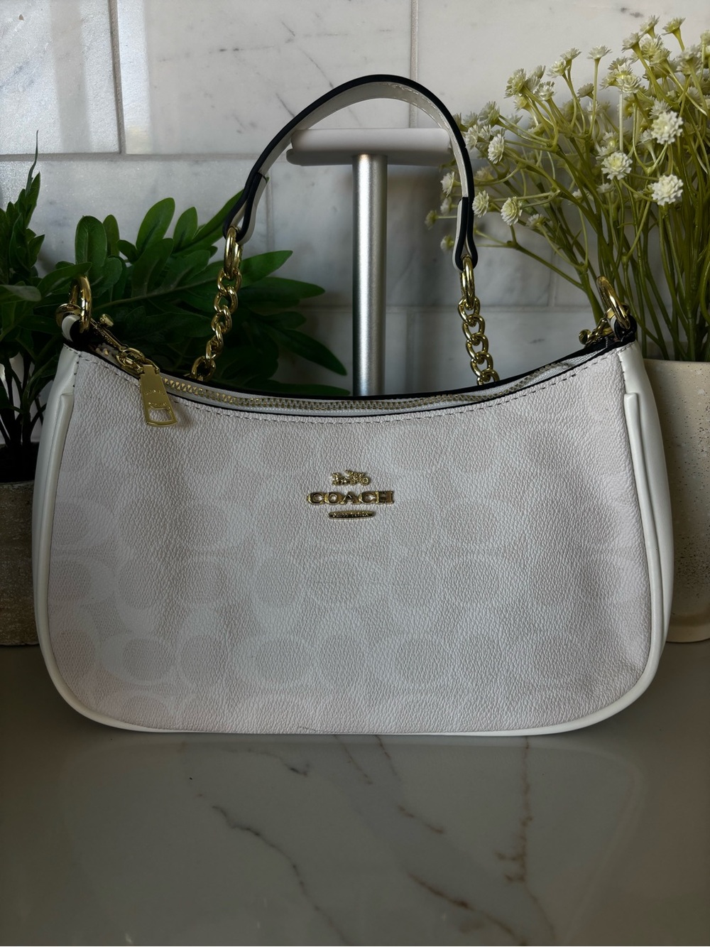 Coach White Signature Chain-Handle Crossbody Bag